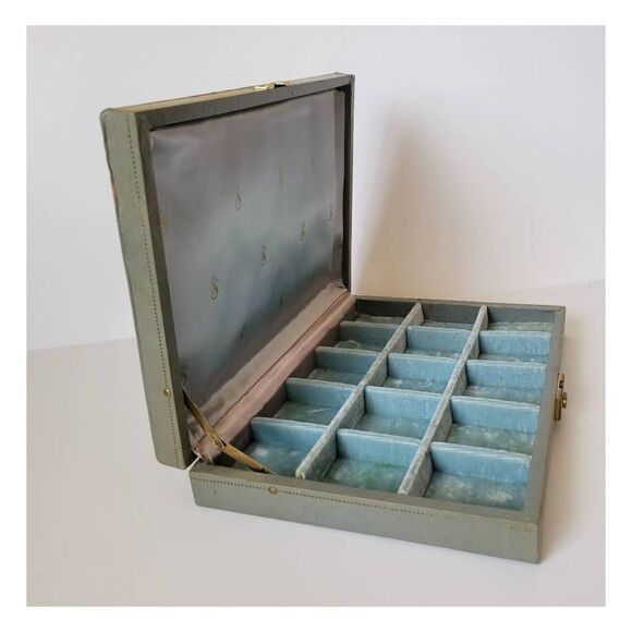Vintage 1950's Blue Gray Large Jewelry Box Trunk - Picture 5 of 8